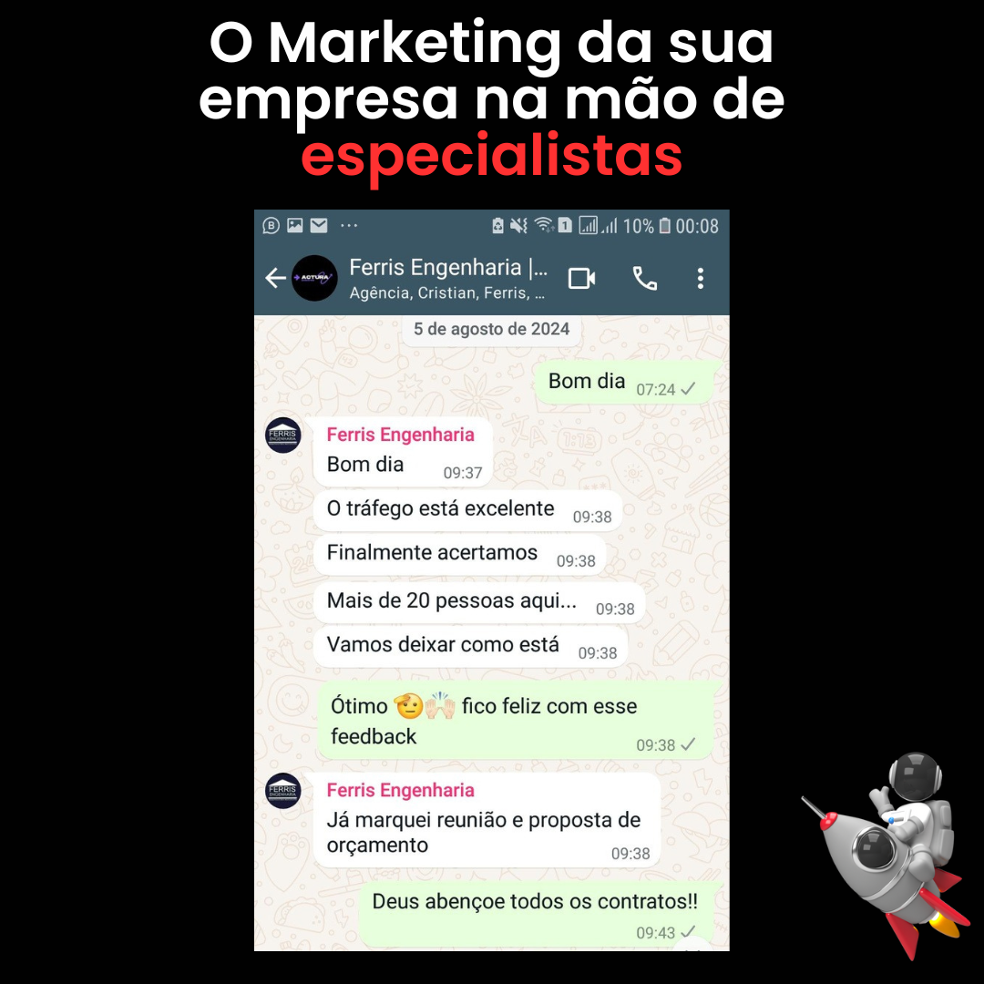 Depoimento de cliente Ferris Engenharia: 'o tráfego está excelente, mais de 20 pessoas aqui'